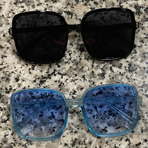 Wide Framed Sunglasses Anti UV PC Protection Black and Blue Frames - Picture 2 of 10